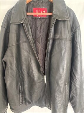 Hind Black Leather Zip-Front Bomber Jacket. Vintage.